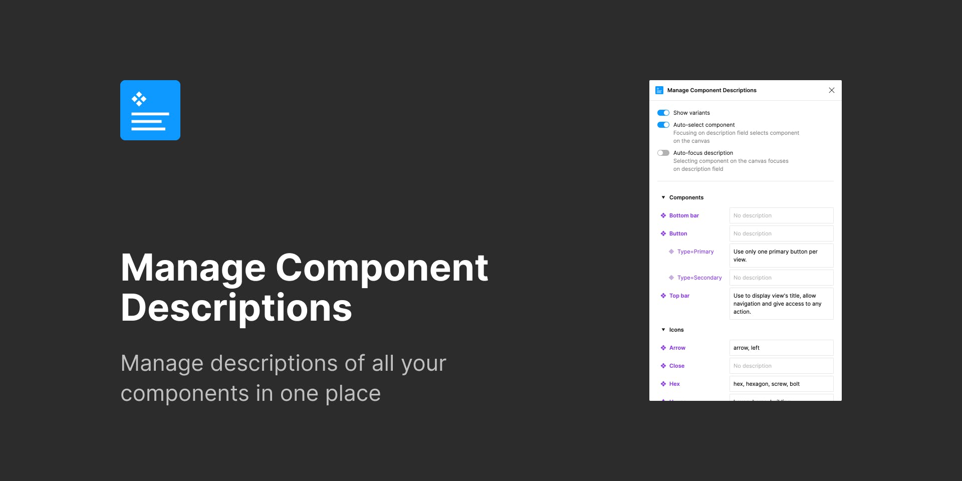 Manage Component Descriptions for Figma media 1