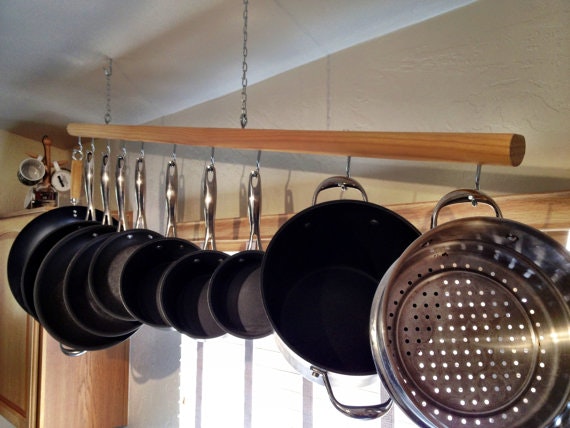 Pine And Stainless Steel Hanging Pot Rack gallery image
