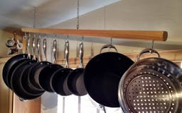 Pine And Stainless Steel Hanging Pot Rack media 1