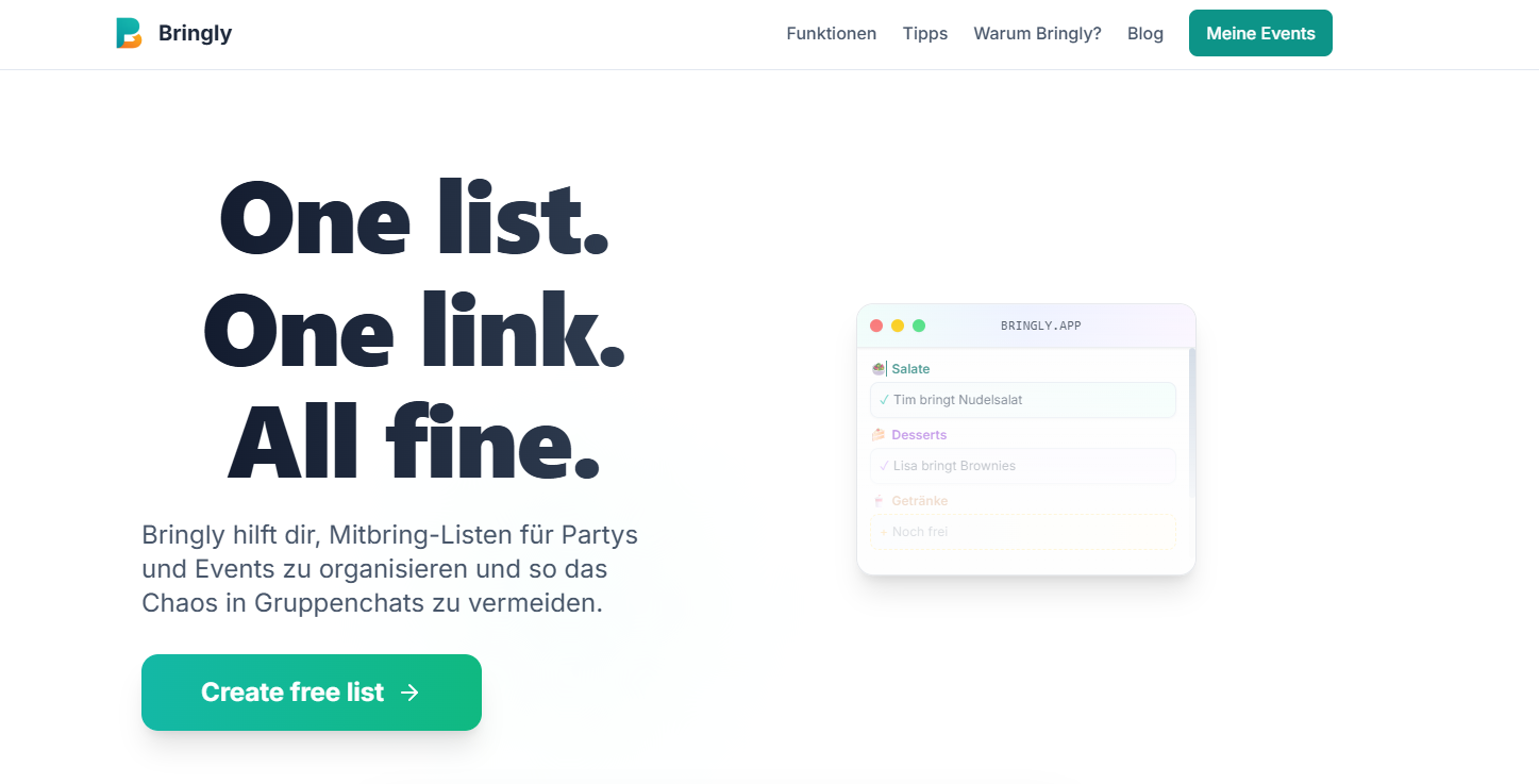 Bringly - Main screenshot showing features and interface