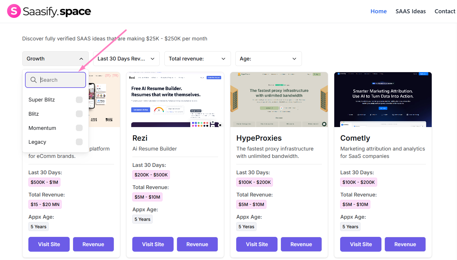 Saasify.space - Main screenshot showing features and interface