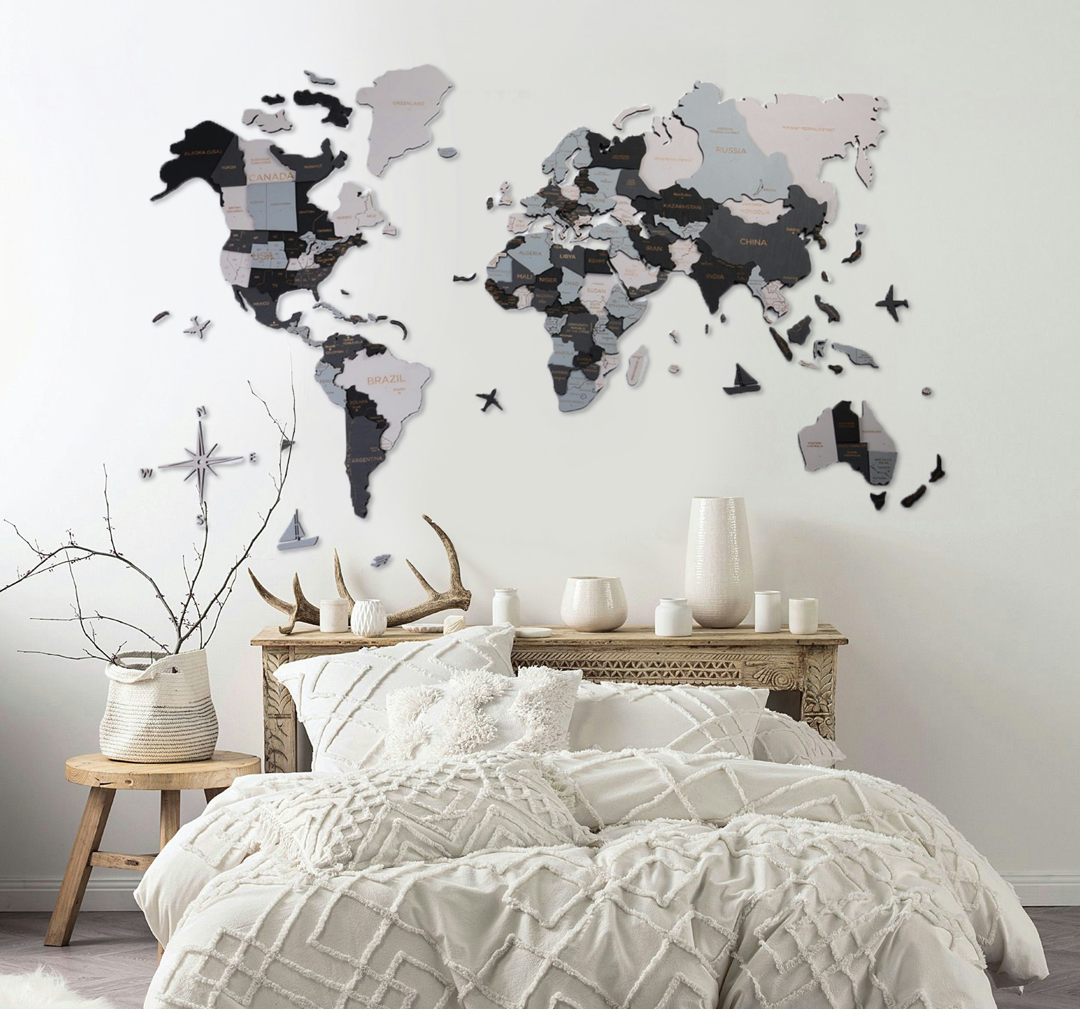 Wooden World Map 3D gallery image