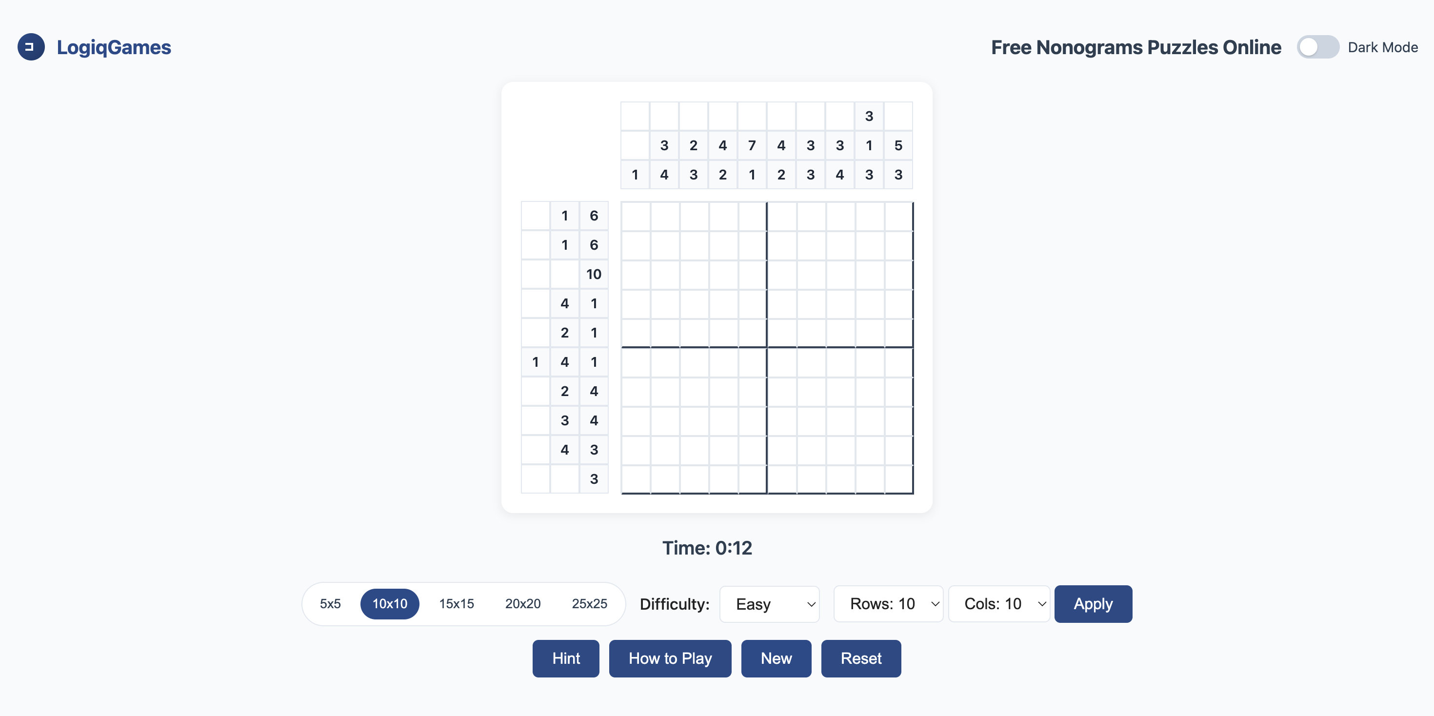 Nonograms - LogiqGames - Main screenshot showing features and interface