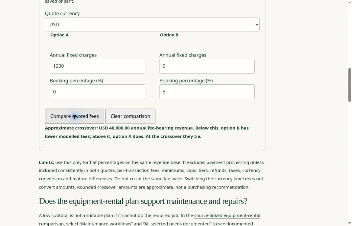 Rental Software Fee Calculator