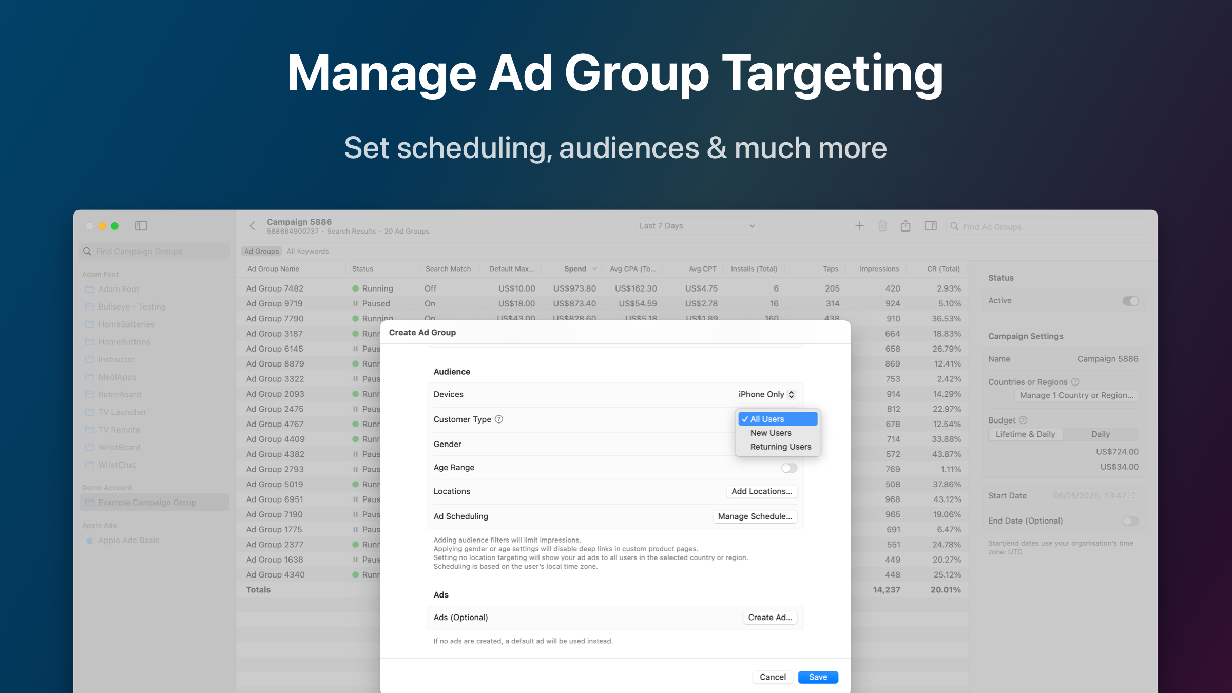 Bullseye - Apple Ads Manager voor Mac - Beheer Apple Search ADS -campagnes, advertentiegroepen en zoekwoorden media 5