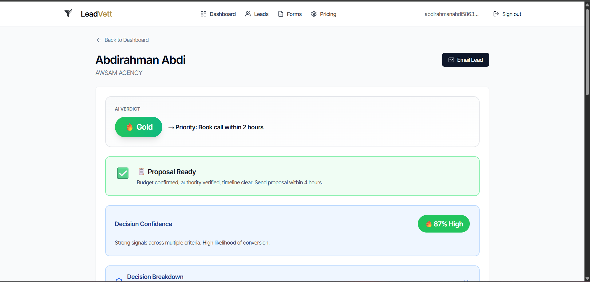 LeadVett - Screenshot 3 showing product features and functionality
