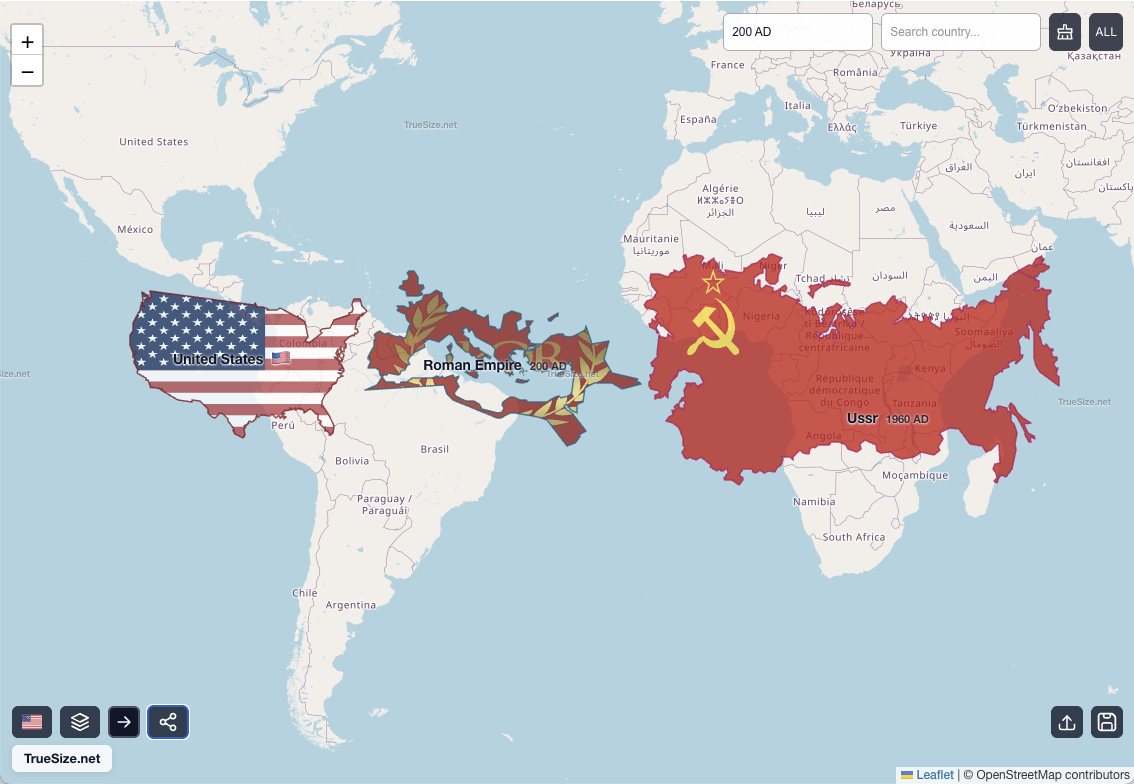 Mídia 6 de TrueSize.net - O verdadeiro tamanho dos países e regiões |Compare tamanhos reais
