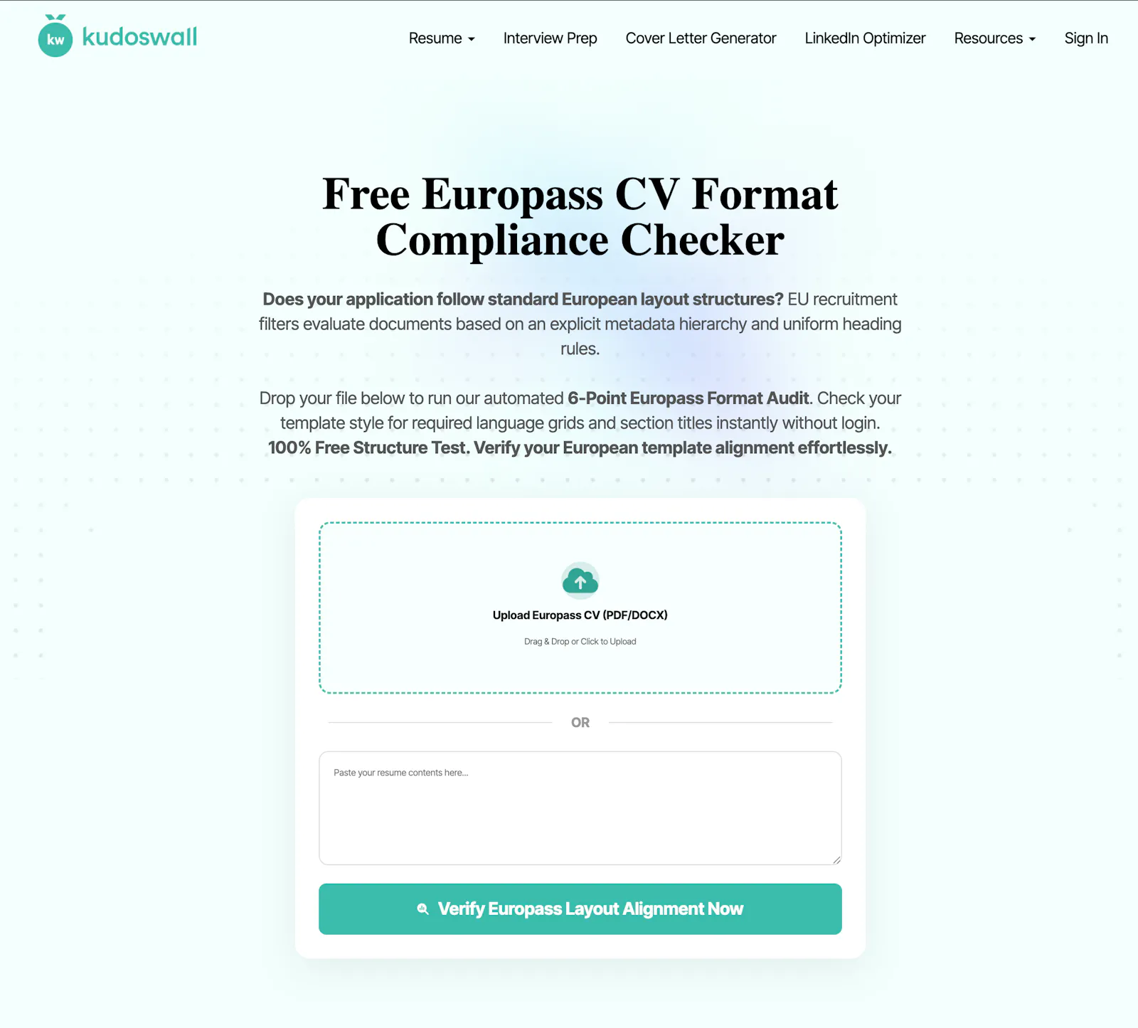 Europass CV Format Checker screenshot 1