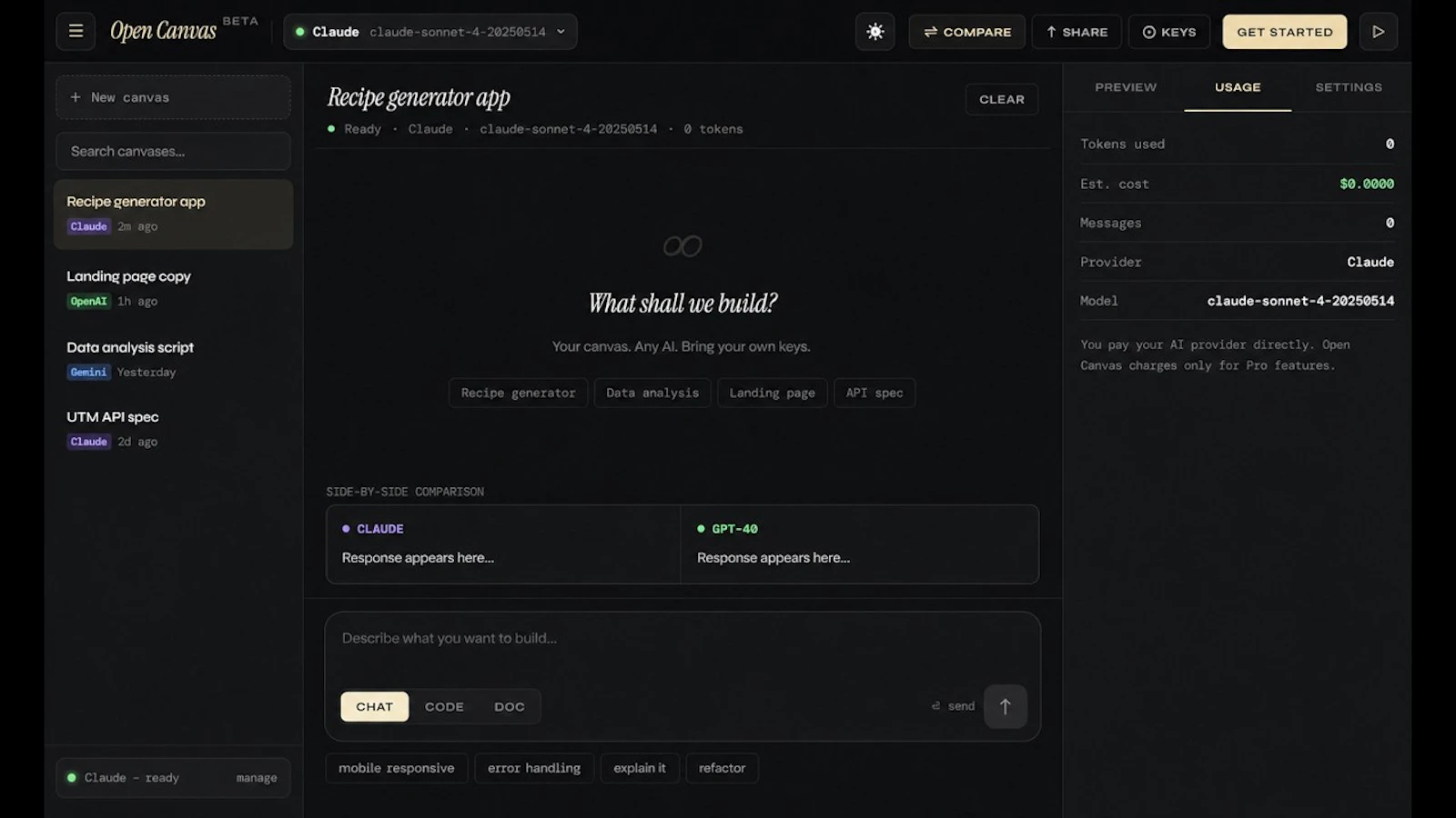 Open Canvas screenshot 1 (video preview)