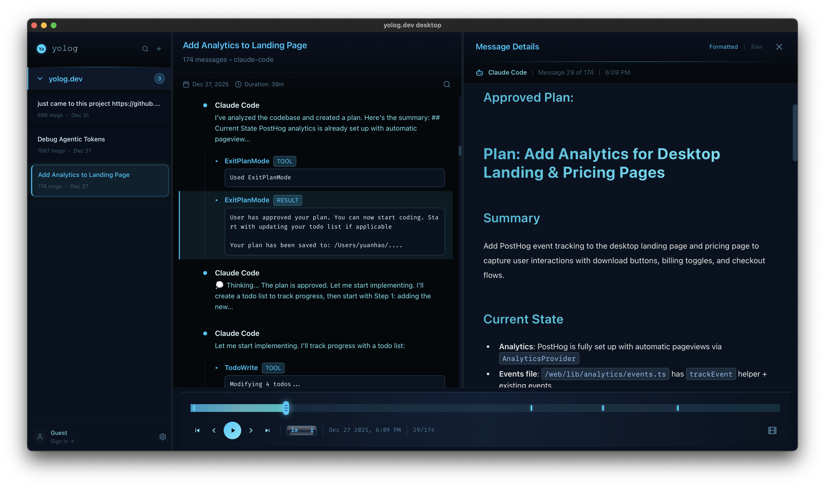 yolog.dev Desktop - Screenshot 4 showing product features and functionality