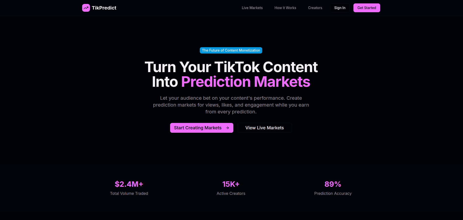 Média Tikpredict - Monétiser votre contenu tiktok via des marchés de prédiction 1