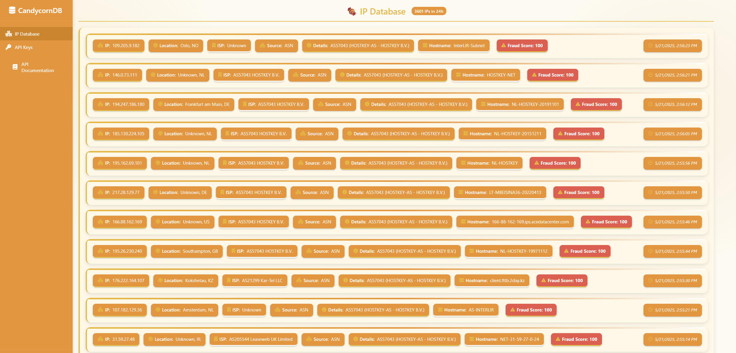 وسائط CandyCorndb - في الوقت الحقيقي IP مخاطر تسجيل واجهة برمجة التطبيقات لمكافحة الاحتيال والروبوت 4