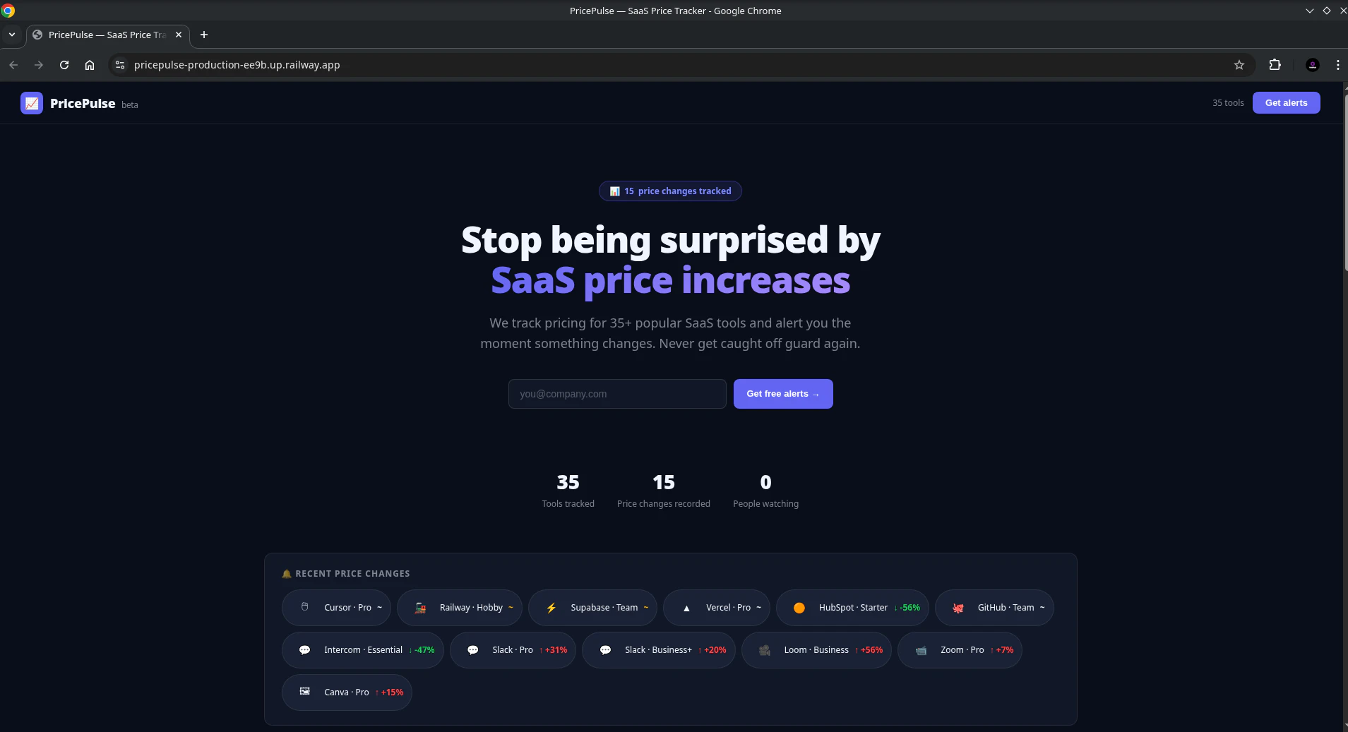 PricePulse — SaaS Price Tracker 대표 미리보기