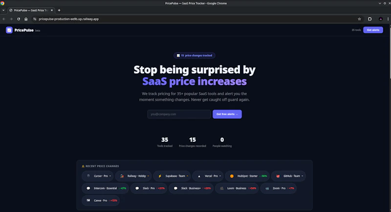 PricePulse — SaaS Price Tracker screenshot 1