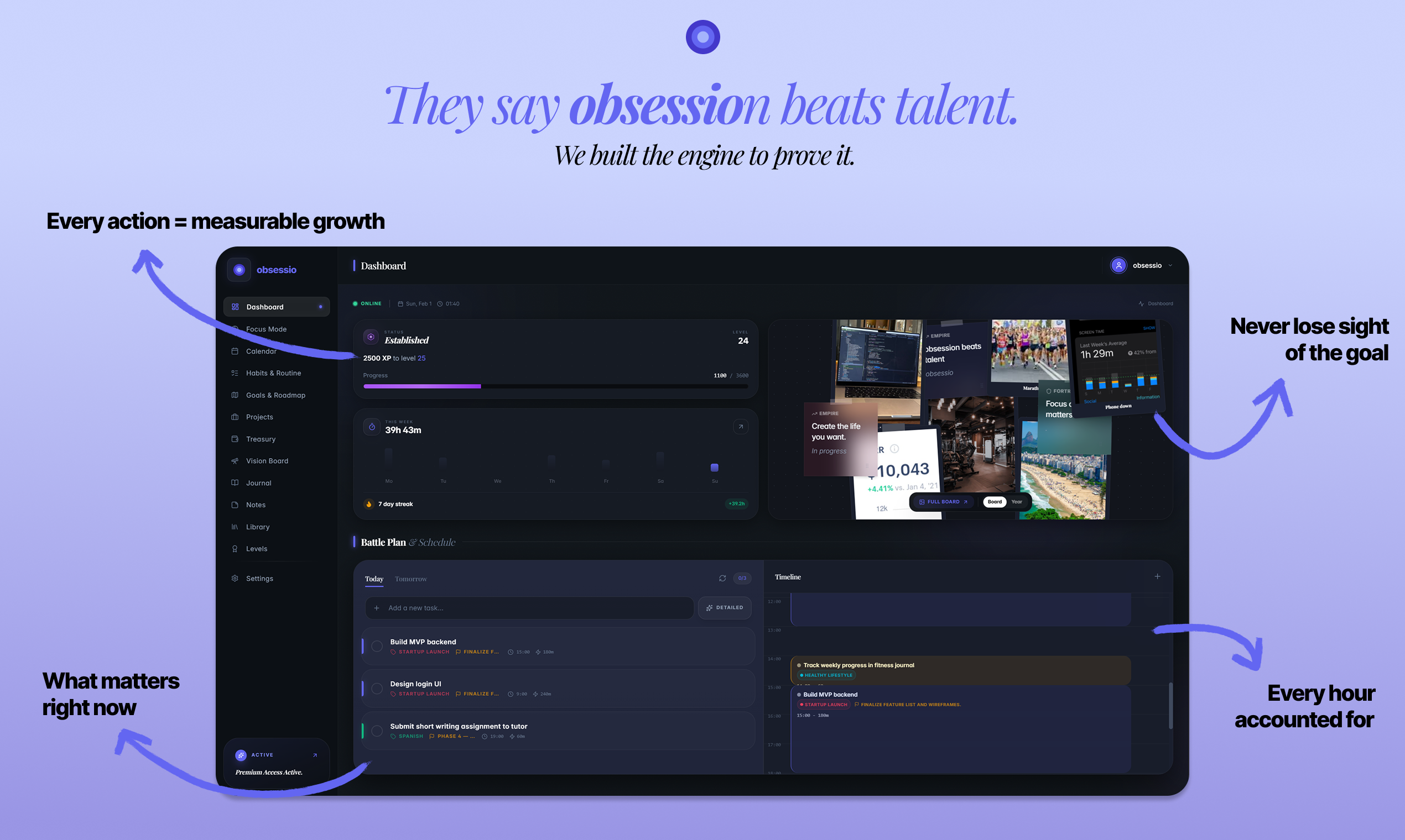 Obsessio - Main product screenshot demonstrating key features and user interface