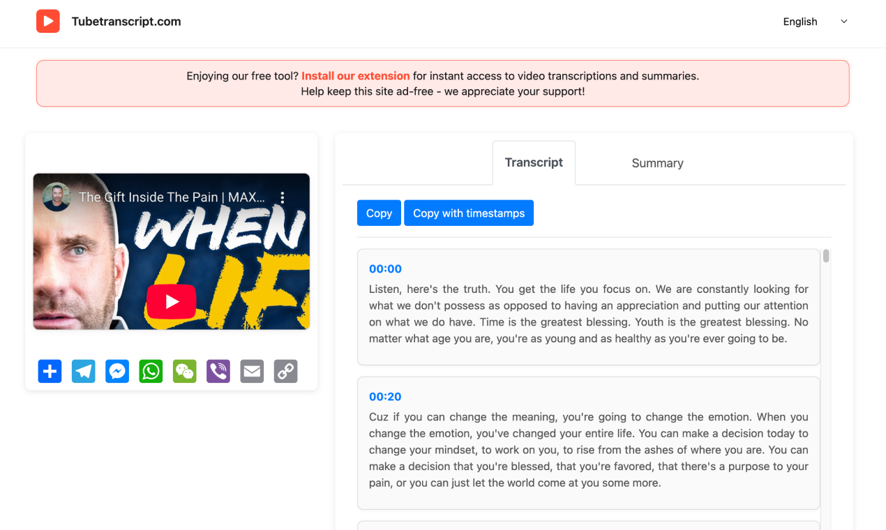 Tubetranscript - Screenshot 2 showing product features and functionality