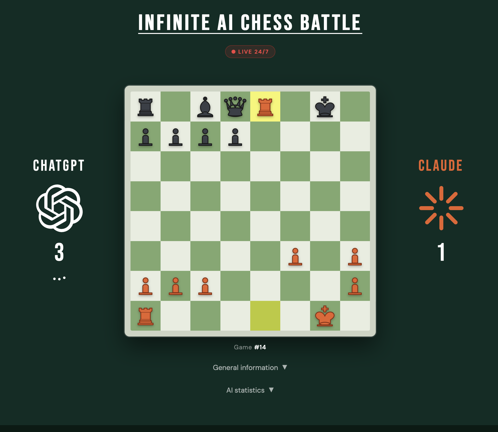 Infinite AI Chess Battle - GPT VS Claude gallery image