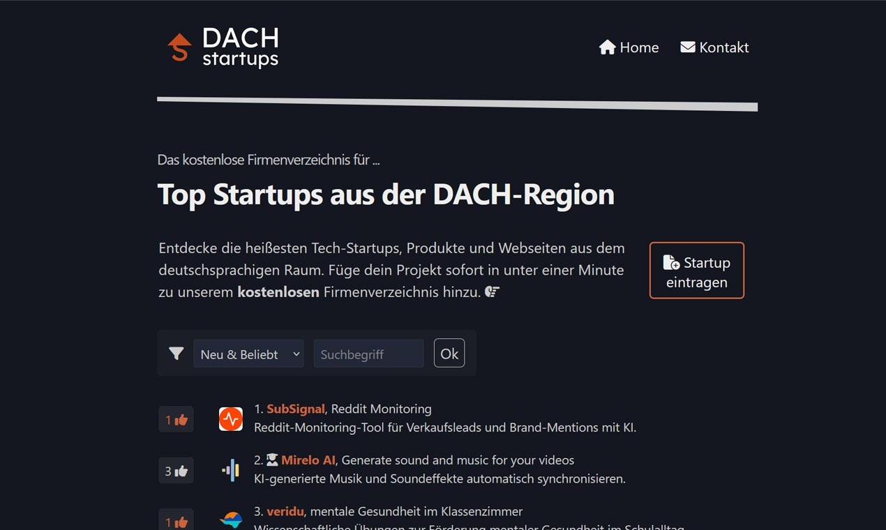 DACHstartups - Main product screenshot demonstrating key features and user interface