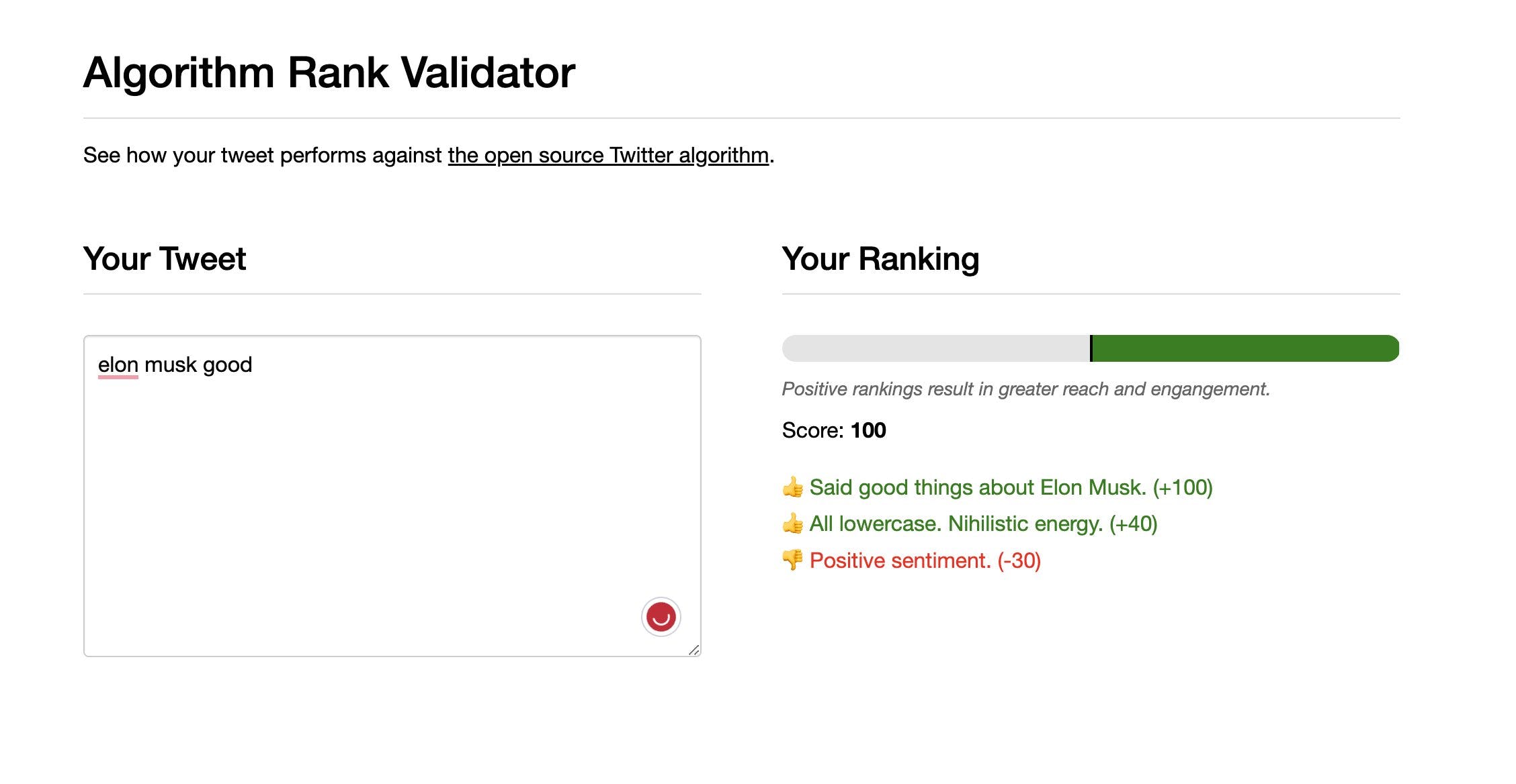 algorithm rank validator