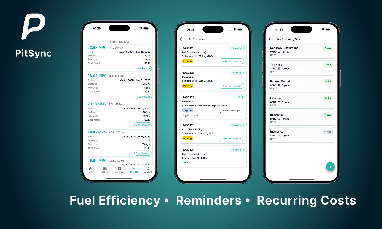 Mídia 5 de Pitsync - Simplifique a propriedade do carro: rastrear custos, renovações, obter respostas