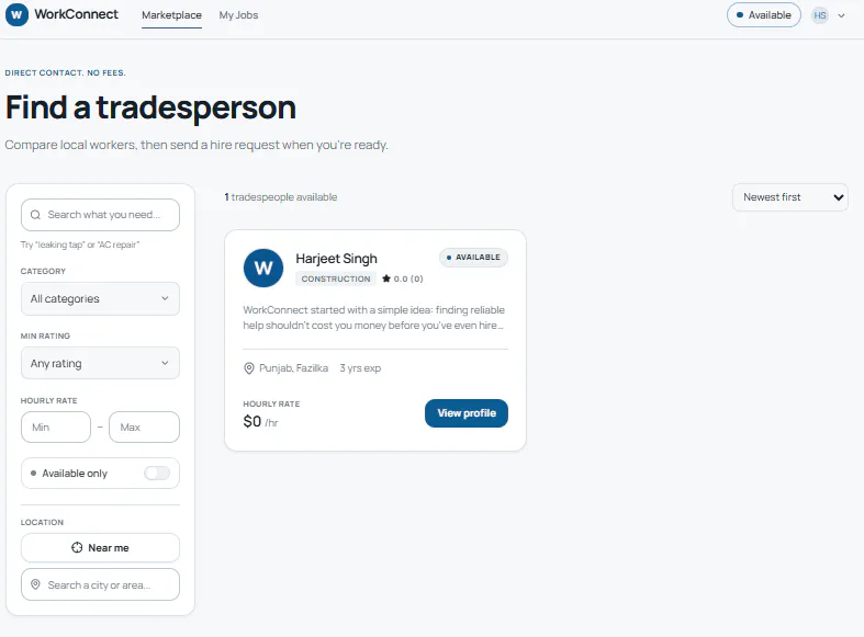 WorkConnect — Find Skilled Tradespeople screenshot