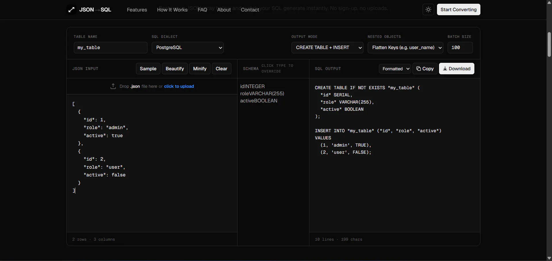 JSON to SQL Converter gallery image