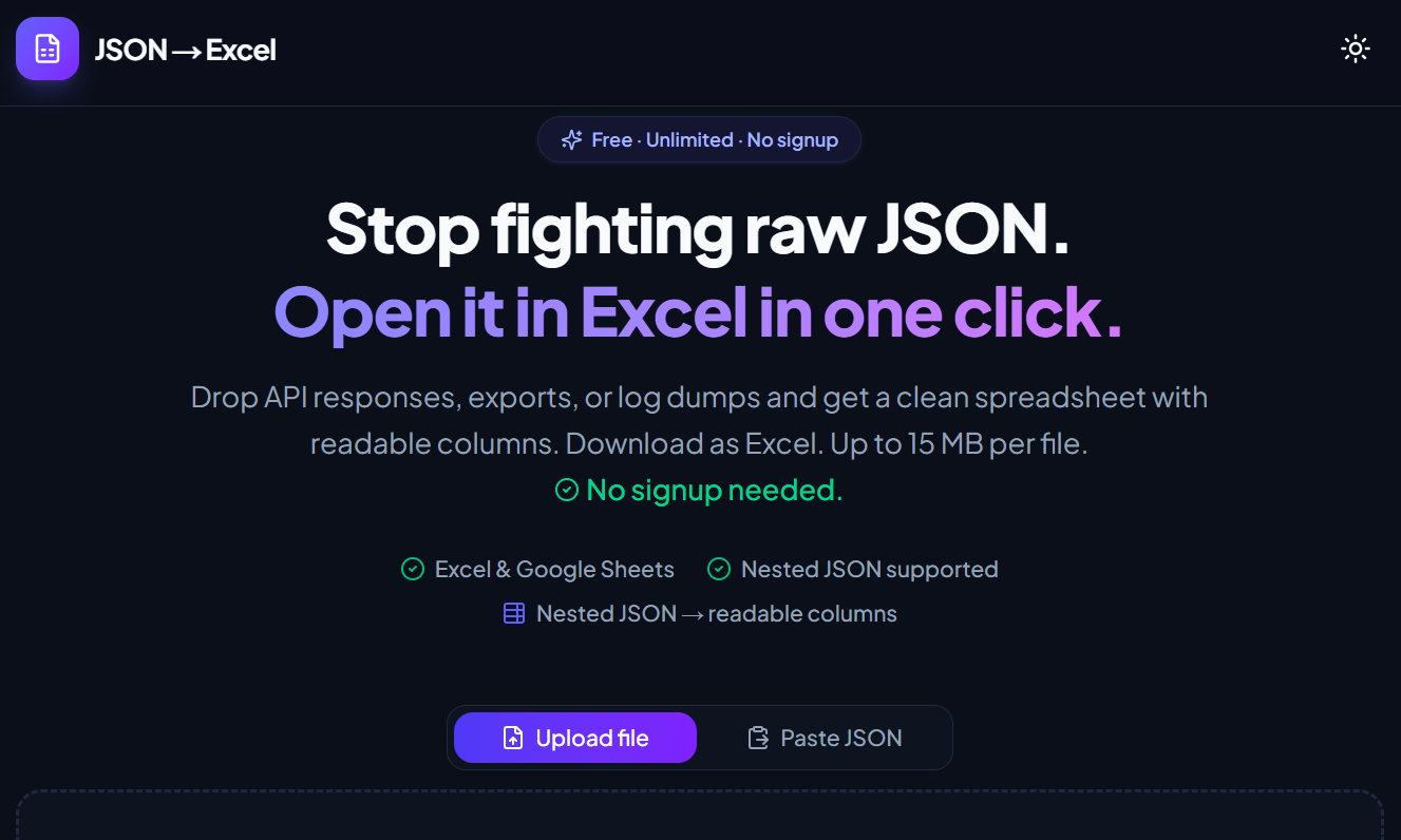 JSON to Excel gallery image