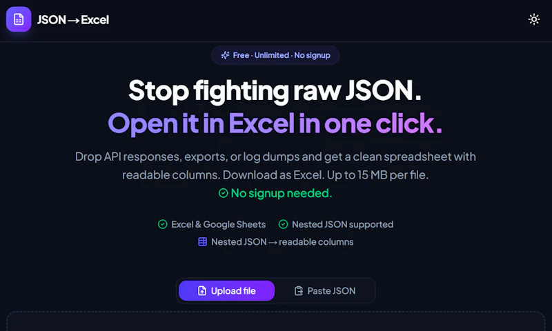 JSON to Excel screenshot 2
