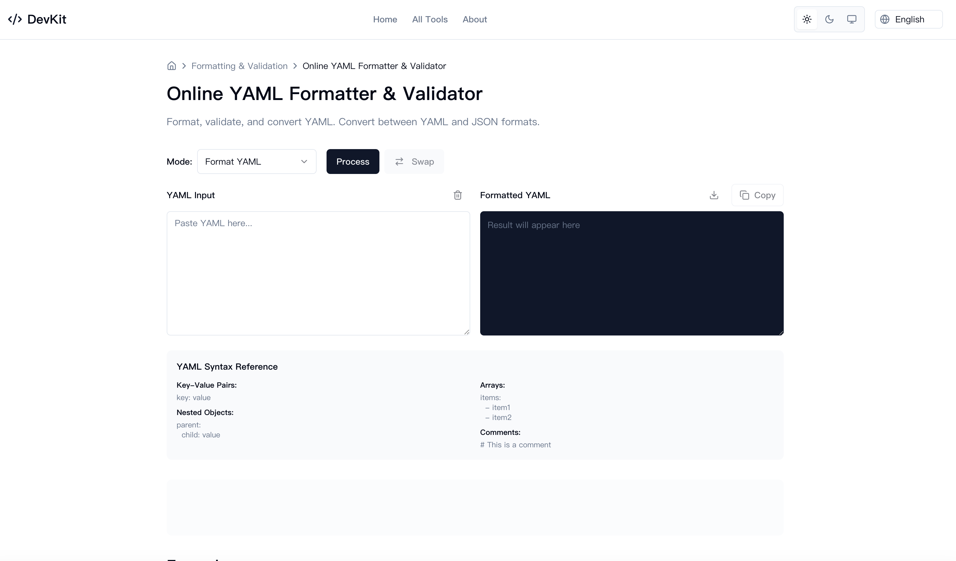 Free Online Developer Tools - Screenshot 2 showing product features and functionality