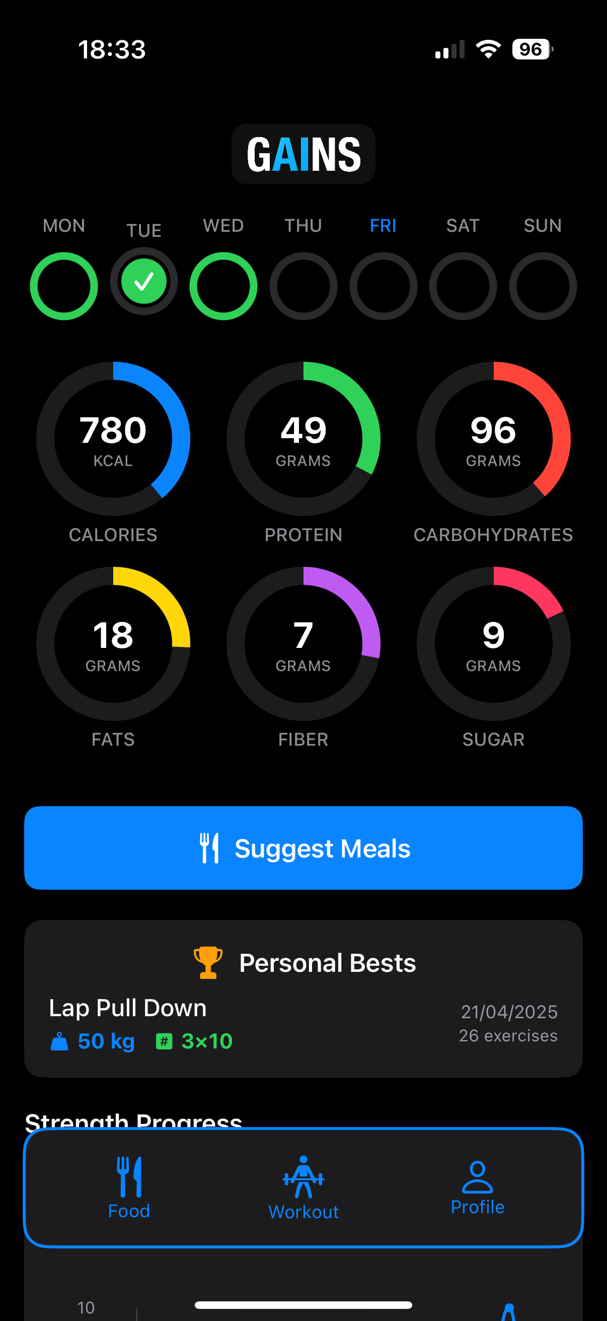 Mídia 1 de Ganhos - rastreador de fitness - Rastreie sua força em calorias para maximizar seus ganhos