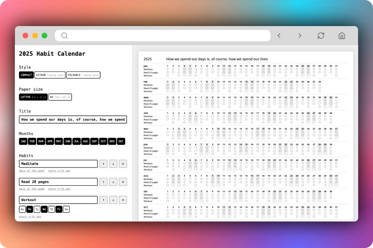 2025 Printable Habit Tracker
