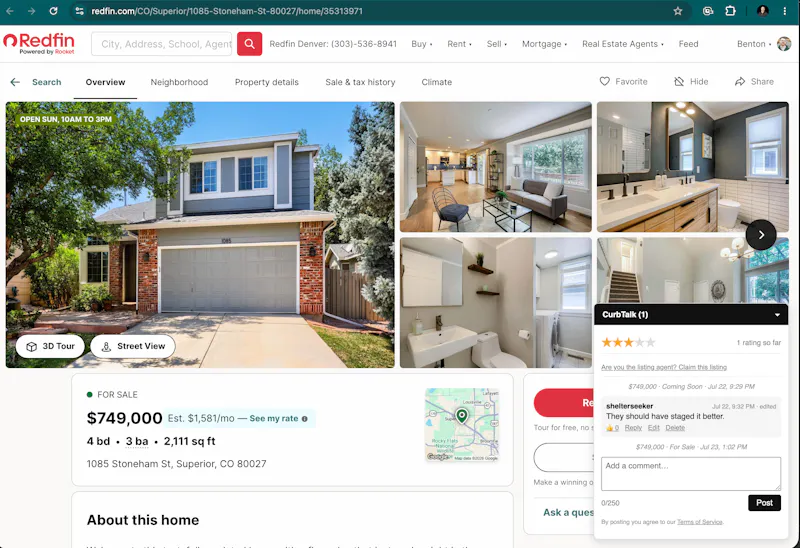 CurbTalk - Comments on Zillow and Redfin screenshot 3