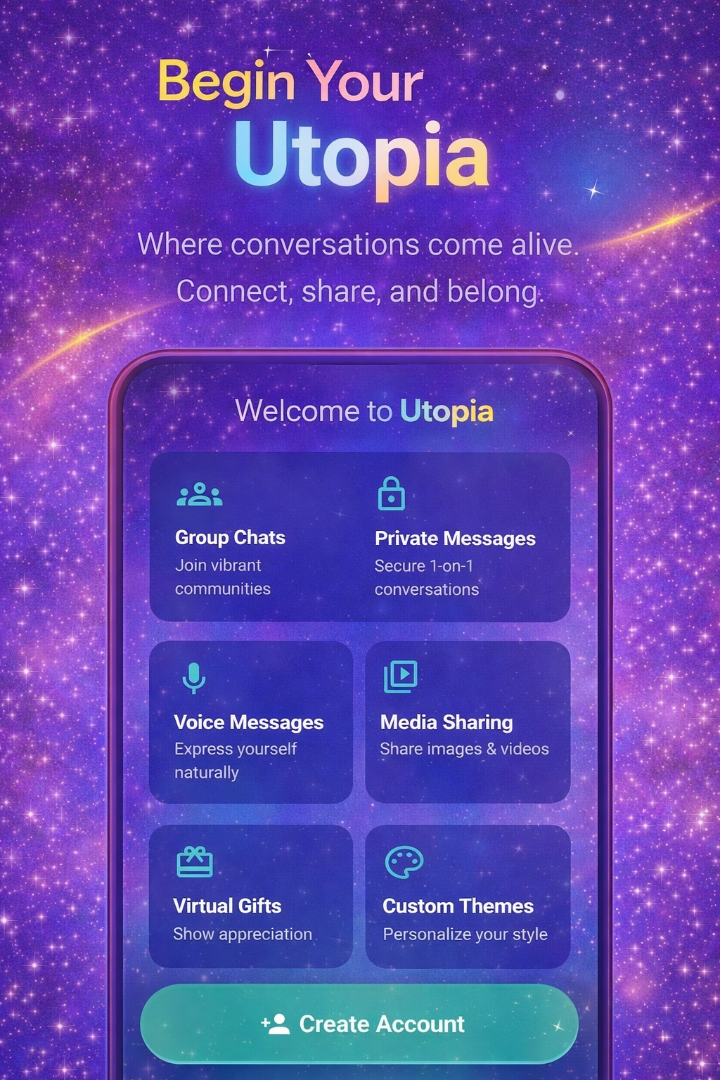 Utopia Chats - Main product screenshot demonstrating key features and user interface