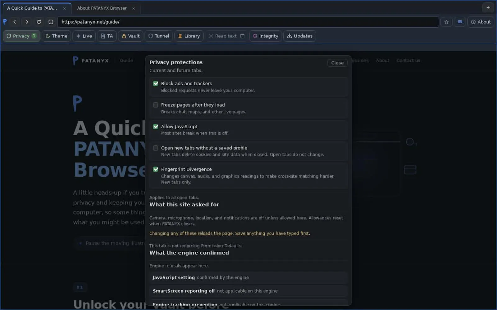 PATANYX Browser screenshot 2