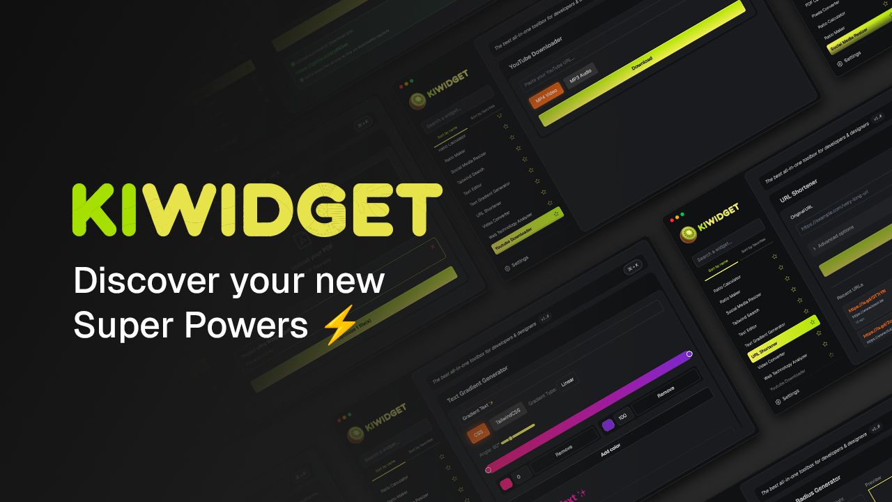 Kiwidget v1.3.0 - Main product screenshot demonstrating key features and user interface
