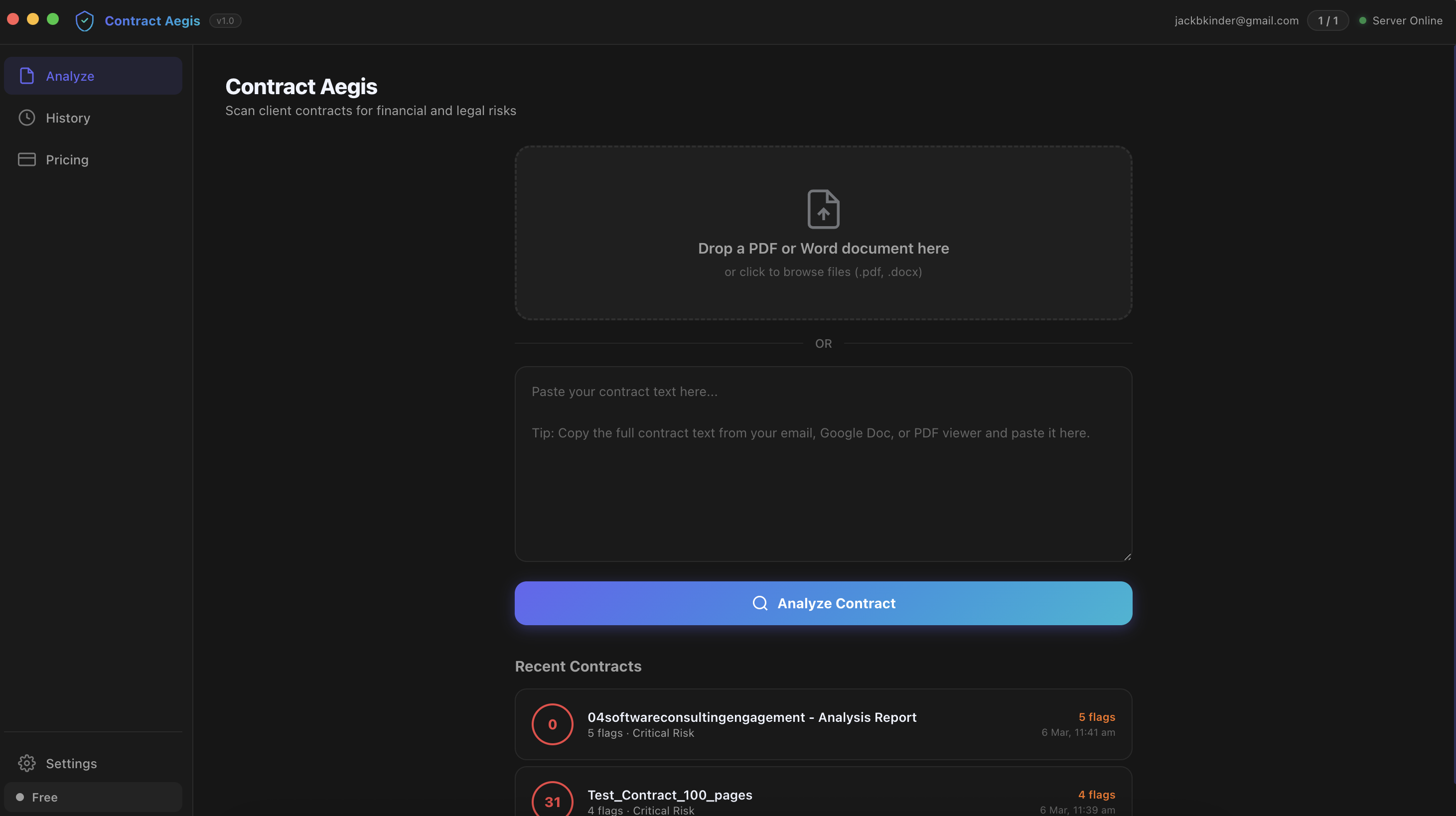 Contract Aegis - AI Contract Reviewer  - Main product screenshot demonstrating key features and user interface