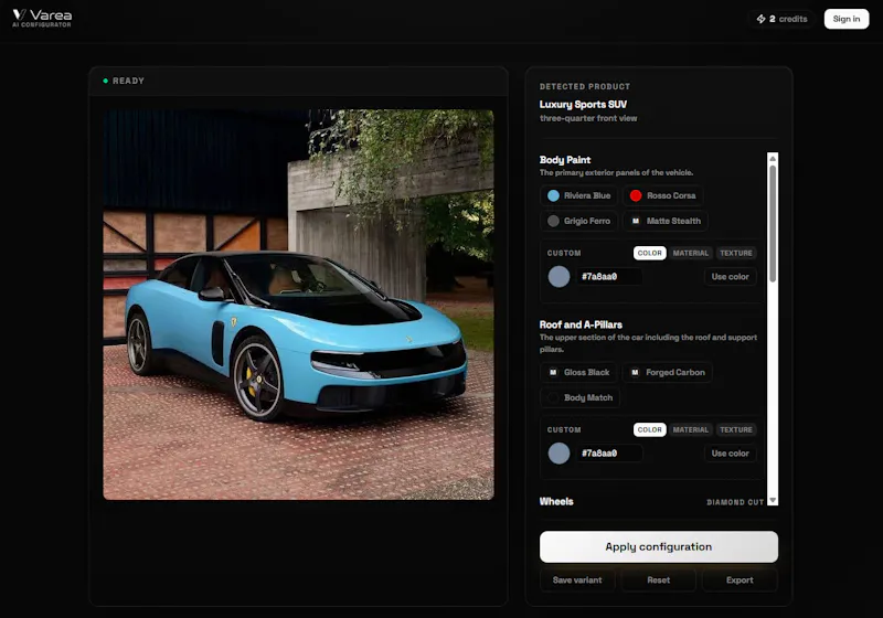 varea | from image to configurator screenshot 2