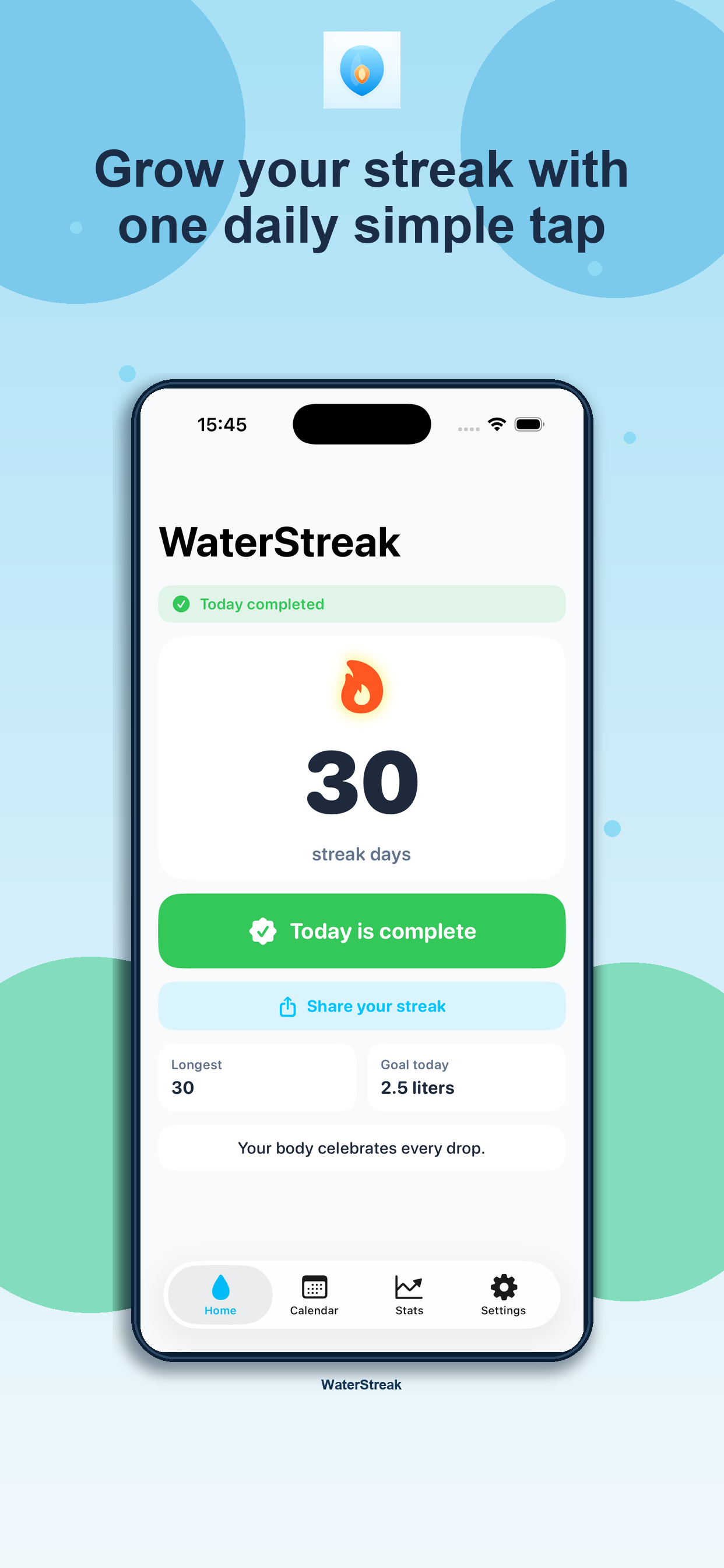 WaterStreak - Main product screenshot demonstrating key features and user interface