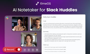 AI Notetaker for Slack Huddlesの製品画像 - Slack Huddlesの録音、転写、要約を簡単に体験してください。