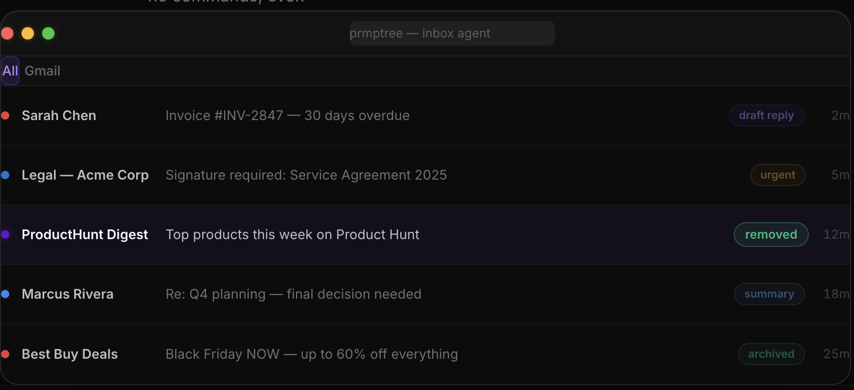 prmptree — every inbox. on autopilot. gallery image