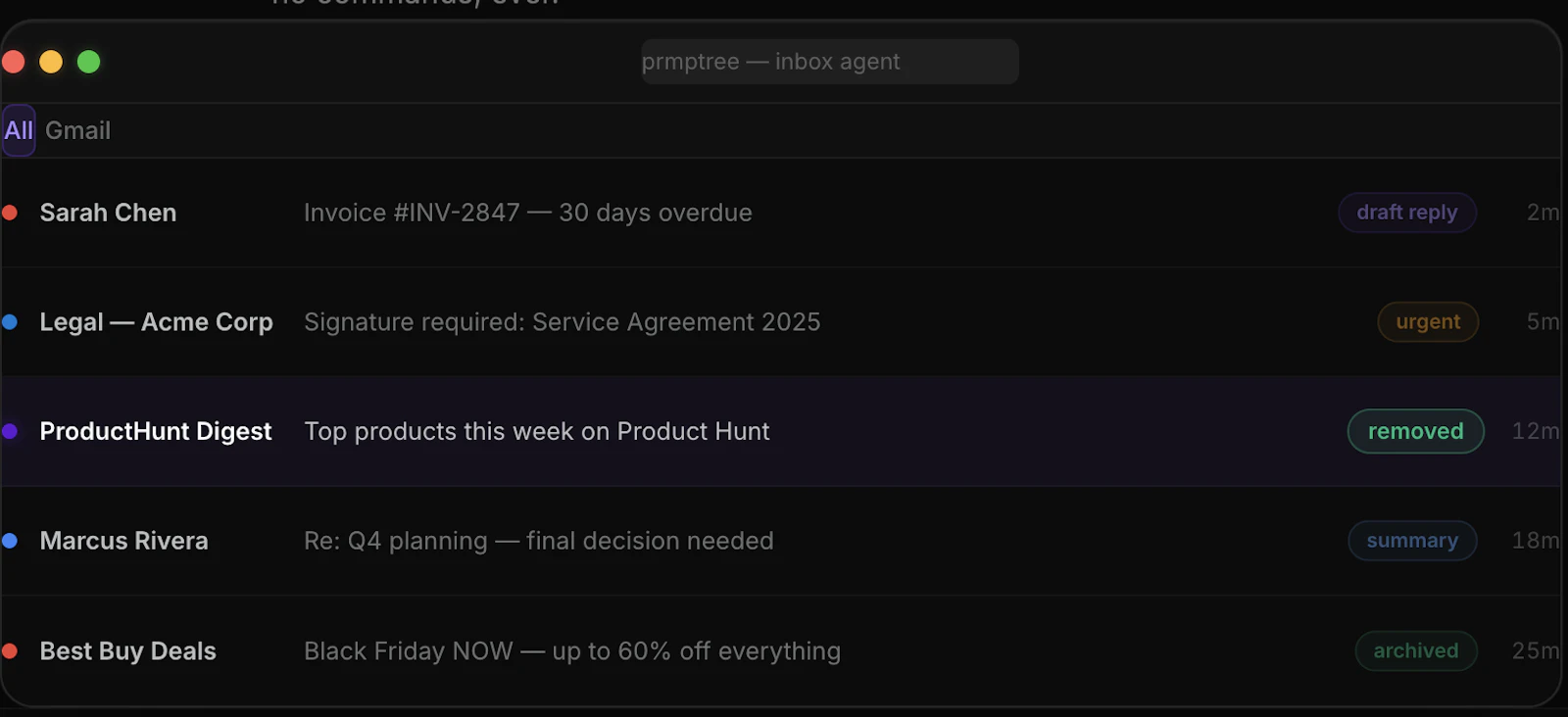 prmptree — every inbox. on autopilot. screenshot 3