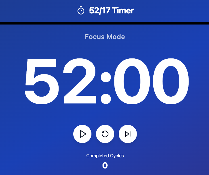 52/17 Timer - Main product screenshot demonstrating key features and user interface
