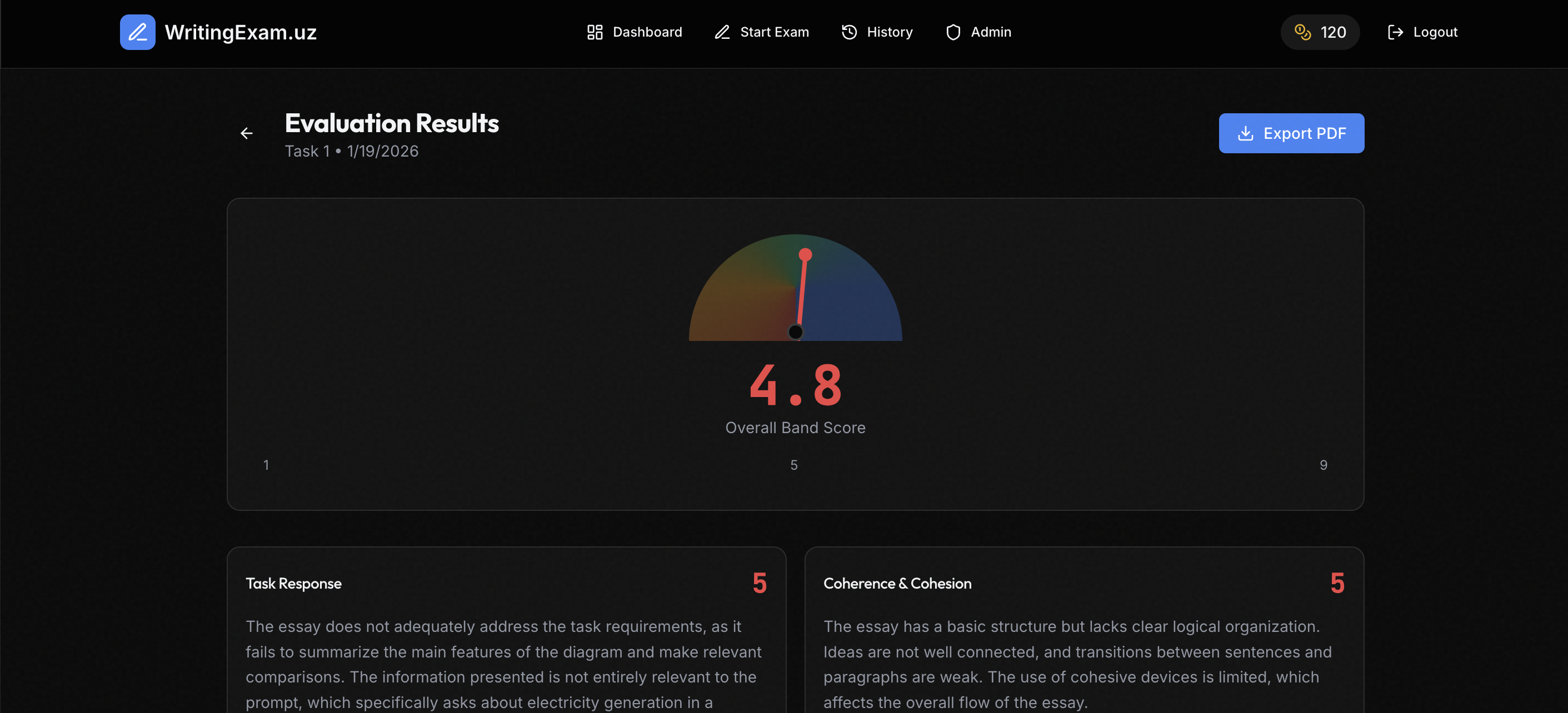 WritingExam.uz - Screenshot 4 showing product features and functionality