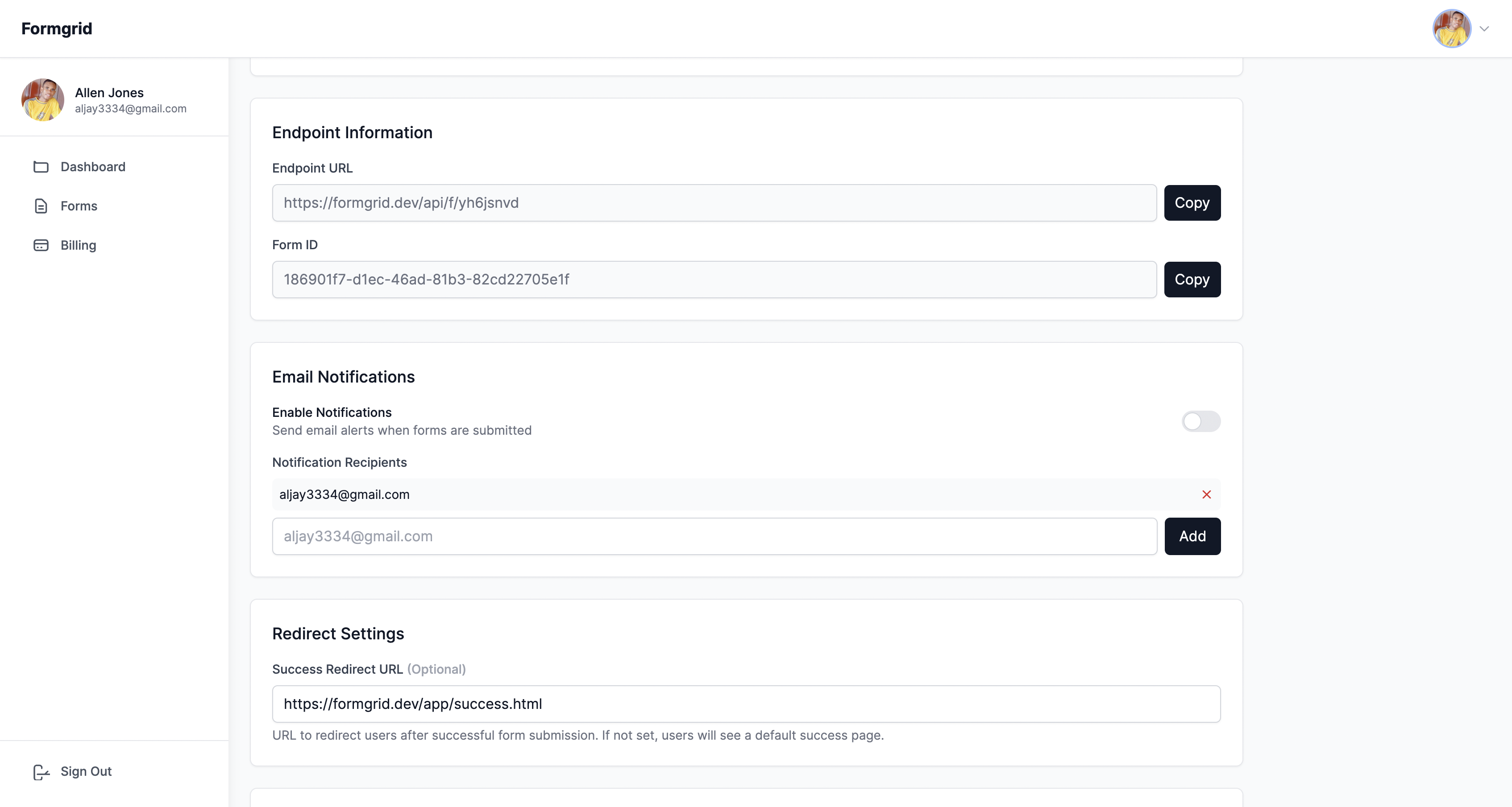 Formgrid:Open-source form submission API gallery image