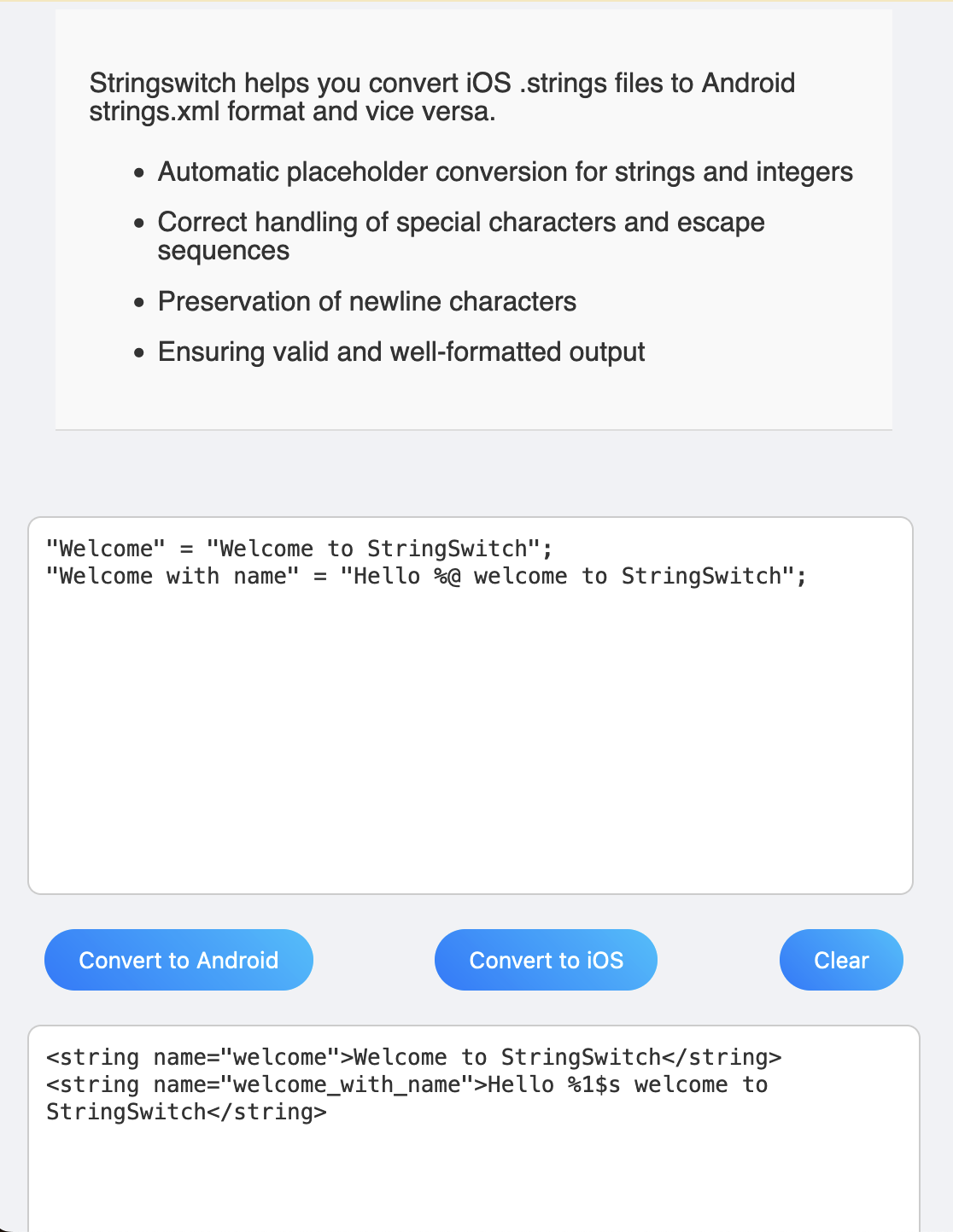 Stringwitch - Konvertieren Sie iOS -Saiten in Android -Saiten und umgekehrt. Medien 1