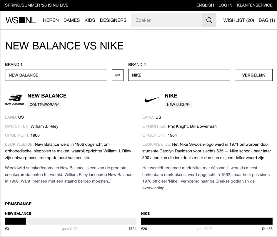 WSNL Designer Comparison Tool - Screenshot 2 showing product features and functionality