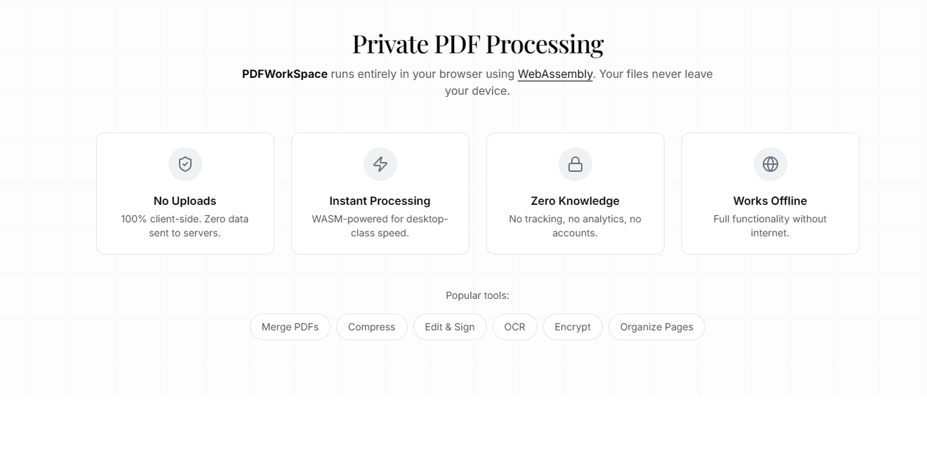 PDF WorkSpace - Privacy Matters - Main product screenshot demonstrating key features and user interface