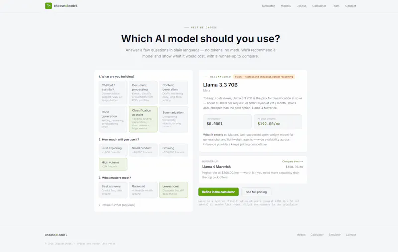 ChooseAIModel.com screenshot 1