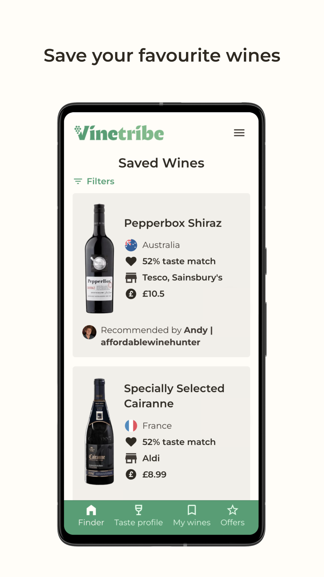 وسائط Vinetribe النبيذ الباحث - توصيات نبيذ مخصصة لمتاجراتك المحلية 3