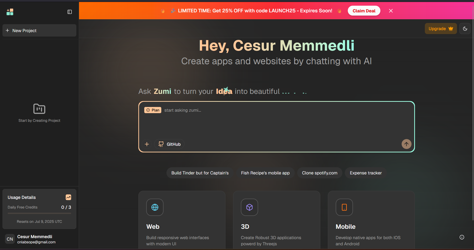 Mídia 1 de Zumi - AI que transforma suas idéias em sites e aplicativos reais.
